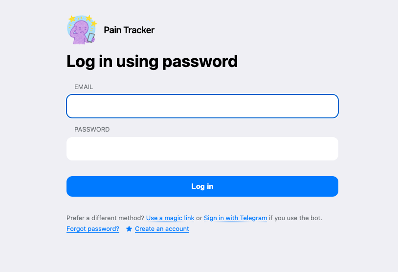 Web login screenshot