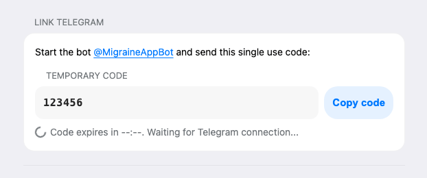 Telegram connection screenshot